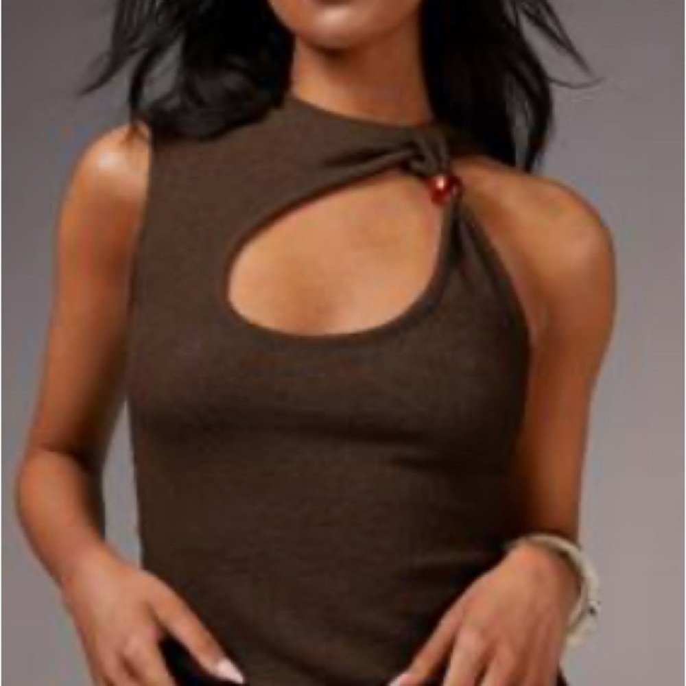 Brown Sleeveless Top with Cutout Detail